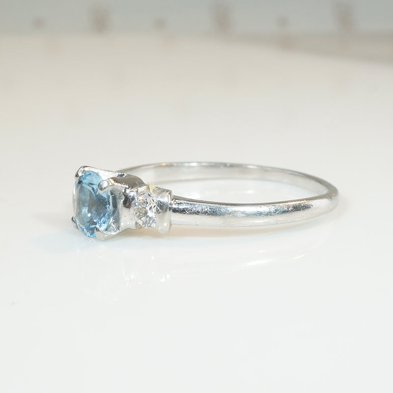 Mid Century Platinum Aquamarine & Diamond Engagement Ring