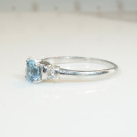 Mid Century Platinum Aquamarine & Diamond Engagement Ring