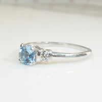 Mid Century Platinum Aquamarine & Diamond Engagement Ring
