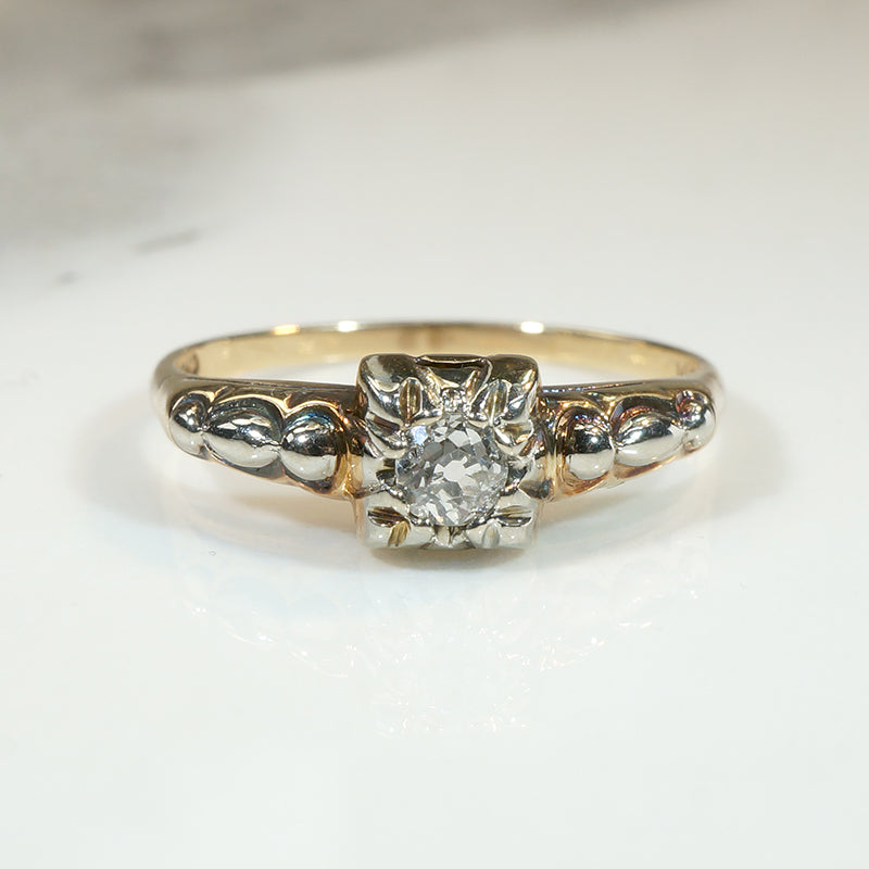 Unusual Retro Solitaire with Old Mine Cut Diamond