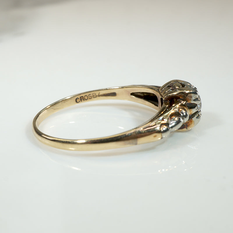 Unusual Retro Solitaire with Old Mine Cut Diamond