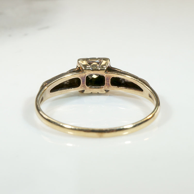 Unusual Retro Solitaire with Old Mine Cut Diamond