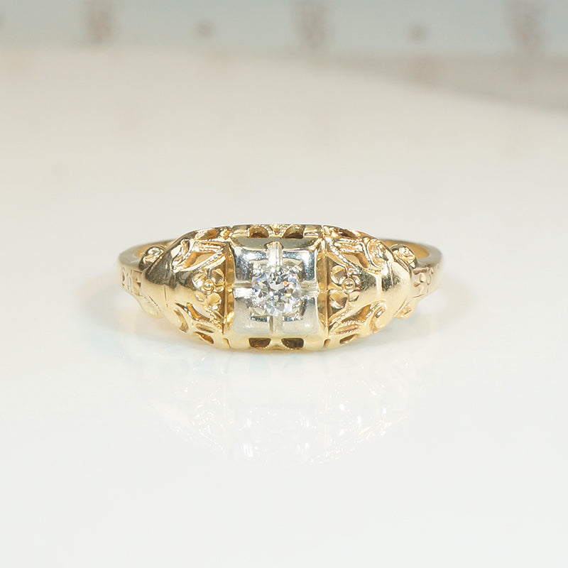 Fresh Floral Diamond & Two-Tone Gold 1930s Engagement Ring