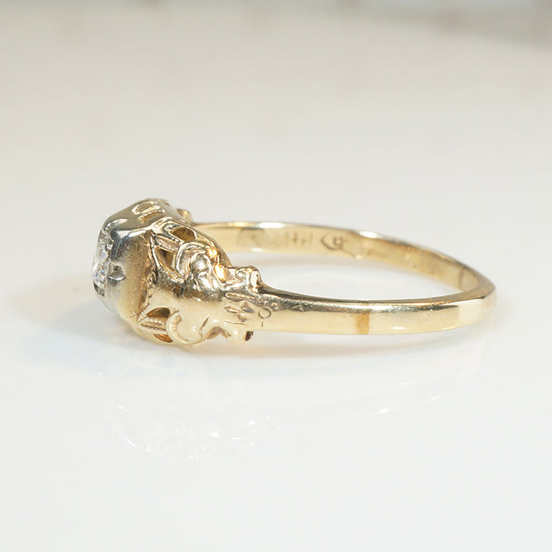 Fresh Floral Diamond & Two-Tone Gold 1930s Engagement Ring