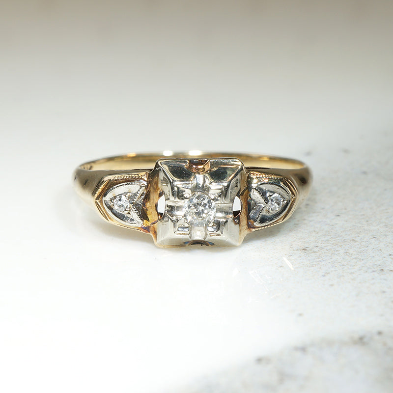 Dainty Two-Tone Art Moderne Diamond Engagement Ring