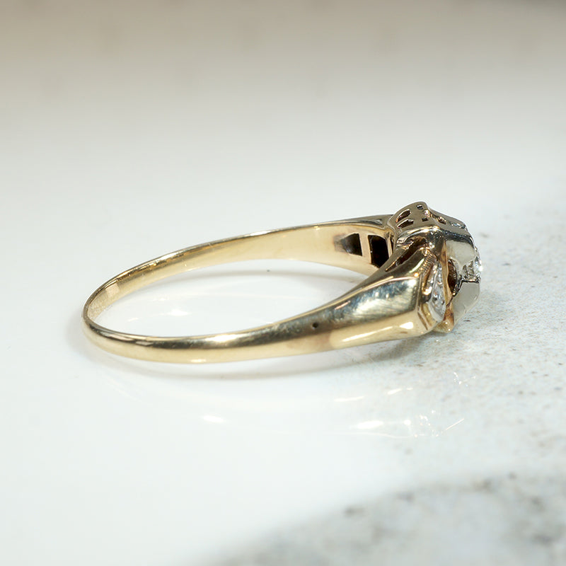 Dainty Two-Tone Art Moderne Diamond Engagement Ring