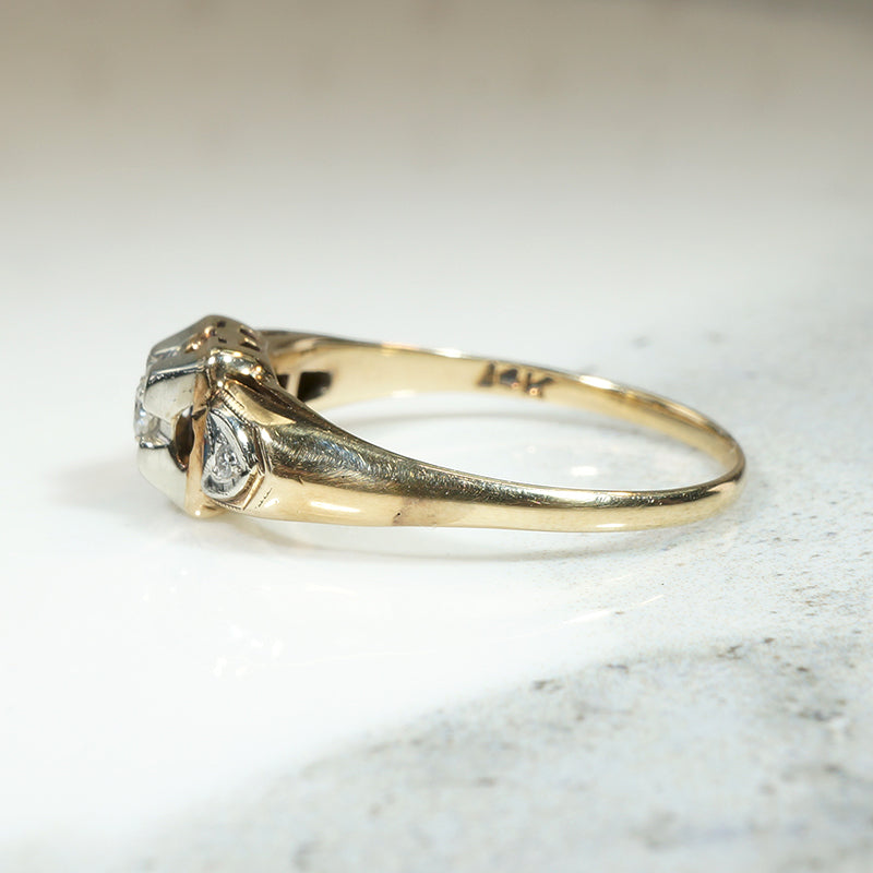 Dainty Two-Tone Art Moderne Diamond Engagement Ring