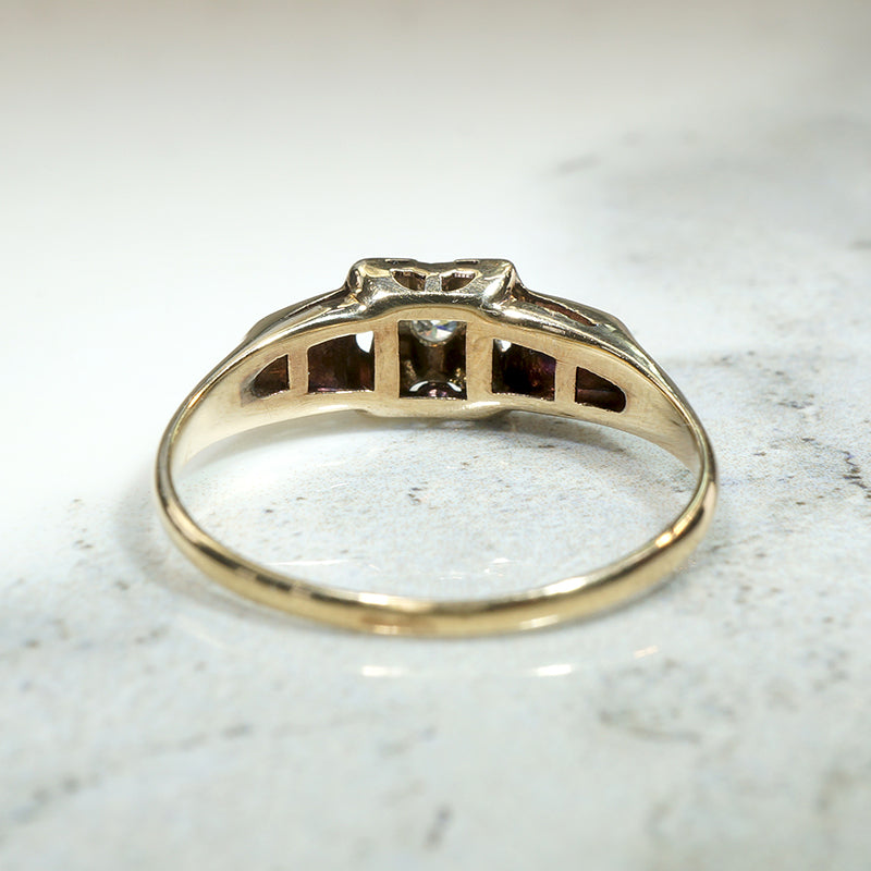 Dainty Two-Tone Art Moderne Diamond Engagement Ring