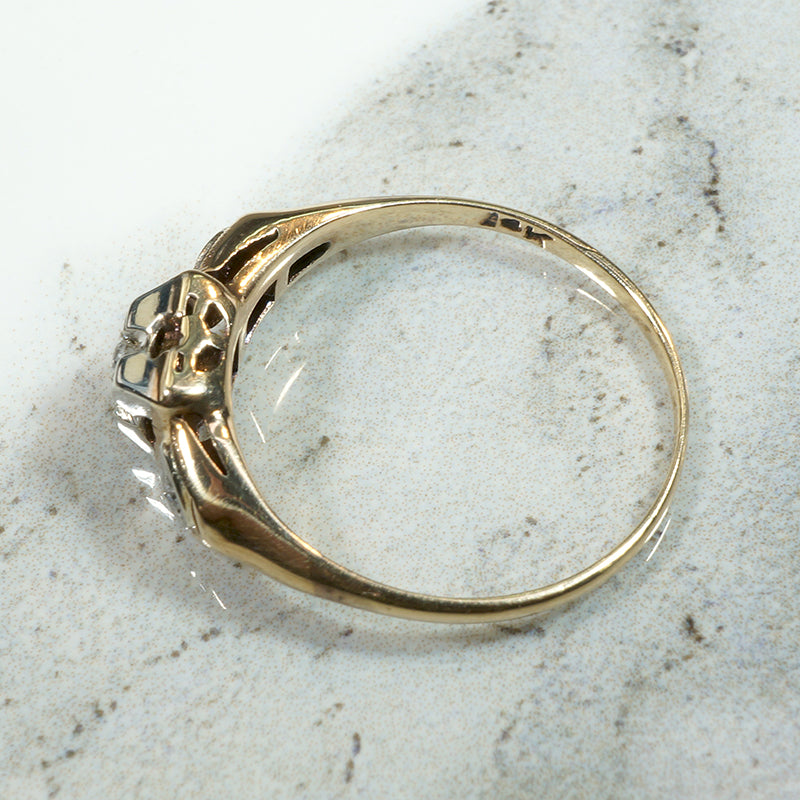 Dainty Two-Tone Art Moderne Diamond Engagement Ring
