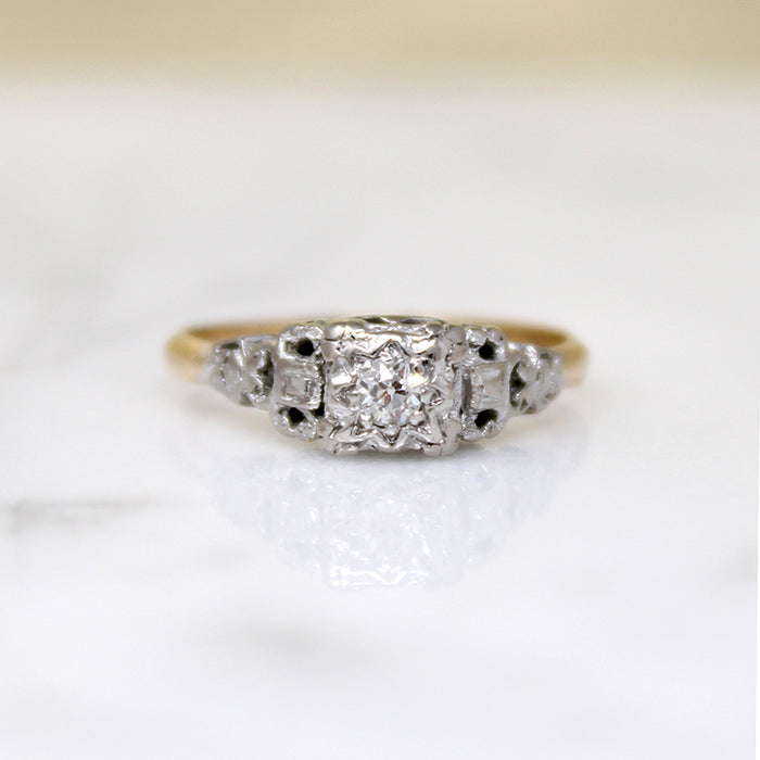 Old European Cut Diamond in Ornate English Ring