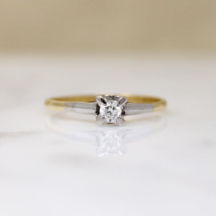 Platinum & 18ct Gold Retro Diamond Solitaire Ring