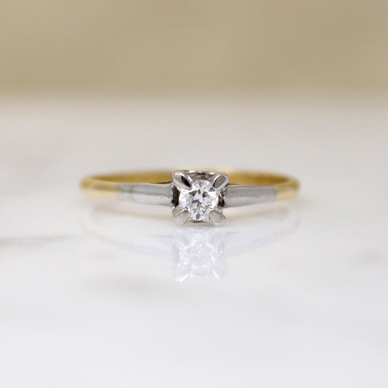 Platinum & 18ct Gold Retro Diamond Solitaire Ring