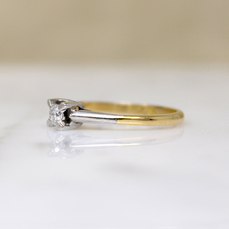Platinum & 18ct Gold Retro Diamond Solitaire Ring