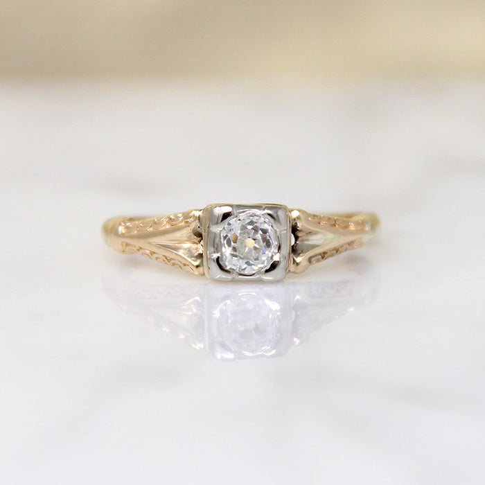 Dainty Old Mine Cushion Cut Diamond Solitaire Ring