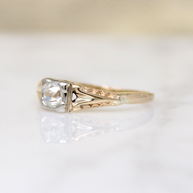 Dainty Old Mine Cushion Cut Diamond Solitaire Ring