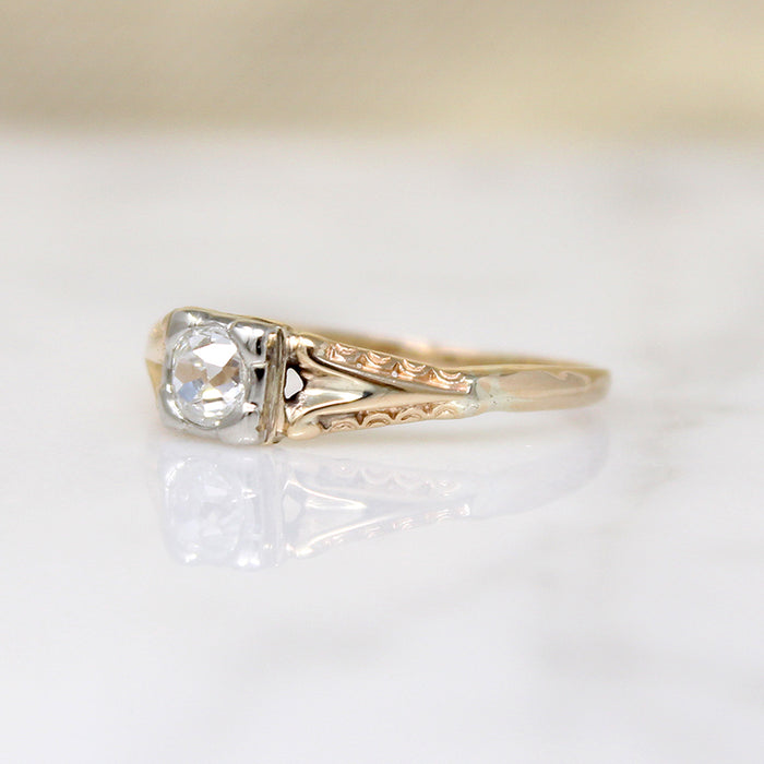 Dainty Old Mine Cushion Cut Diamond Solitaire Ring
