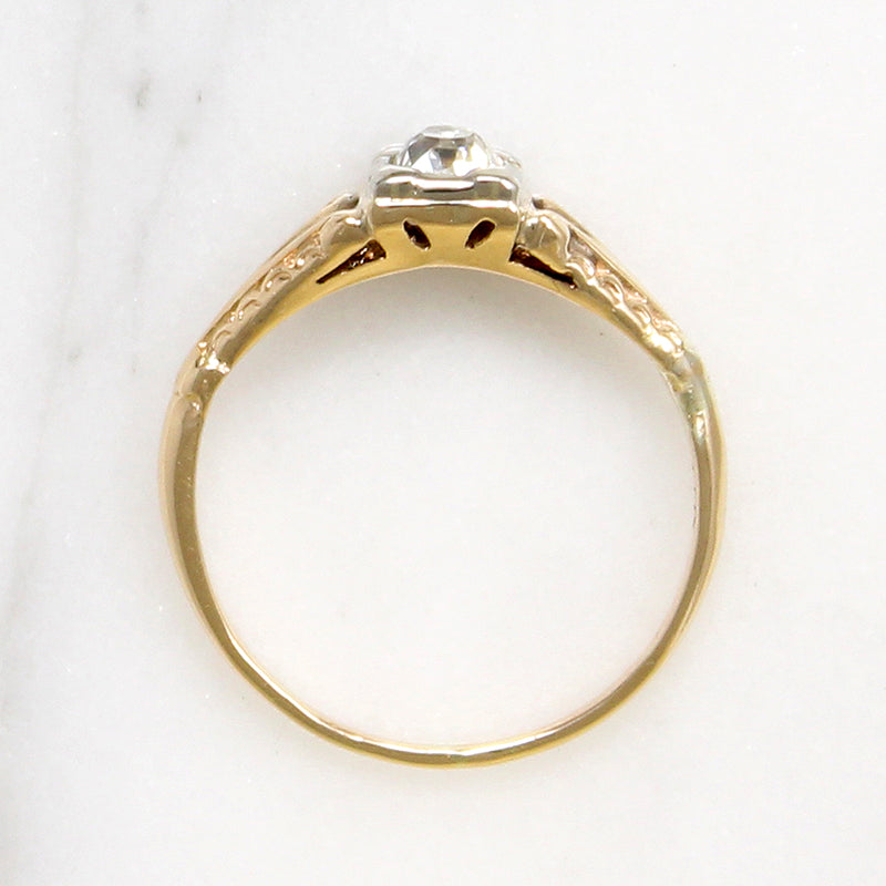 Dainty Old Mine Cushion Cut Diamond Solitaire Ring