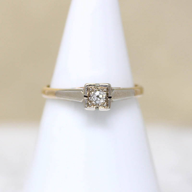 Flirty Old Mine Cut Diamond in 9ct Gold & Platinum Solitaire