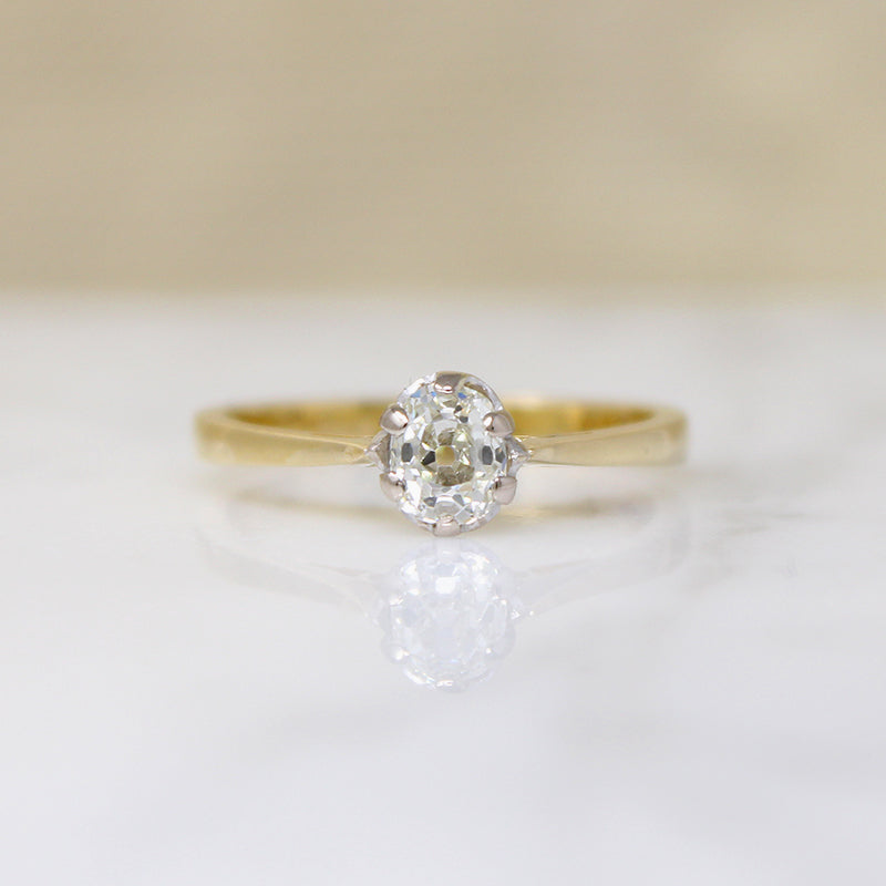 Antique Oval Old Mine Cut Diamond in Revival Ring