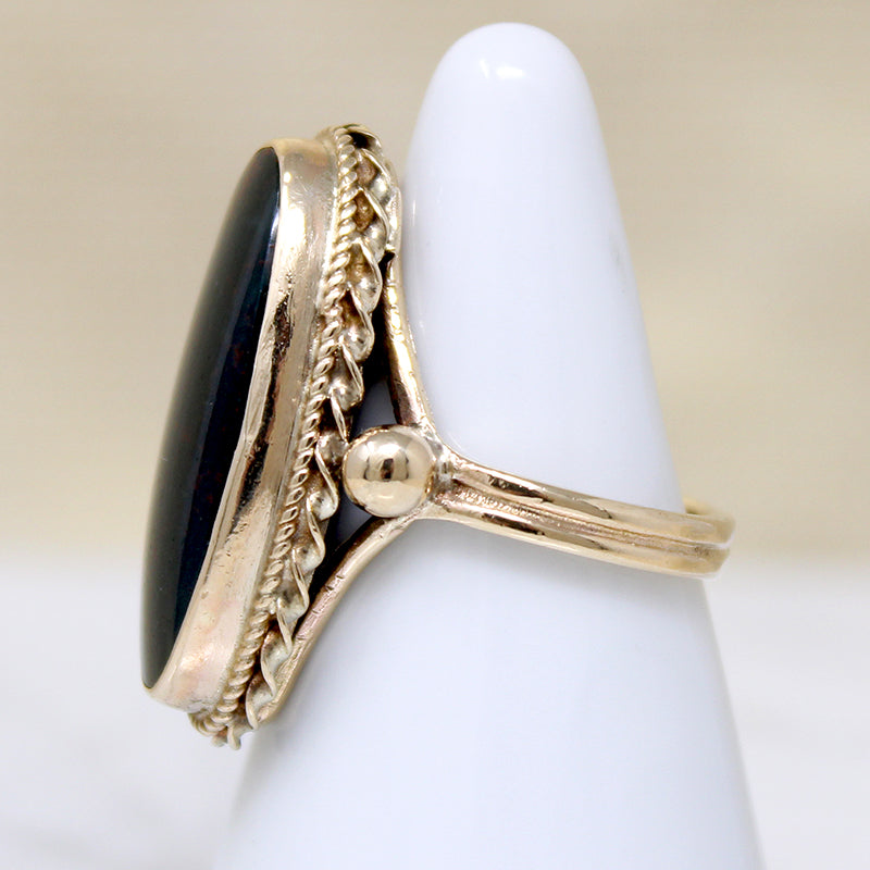 Seductive Deepest Green Bloodstone & Gold Ring