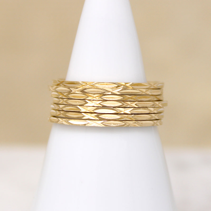Very Slender Engraved 14k Gold Bands