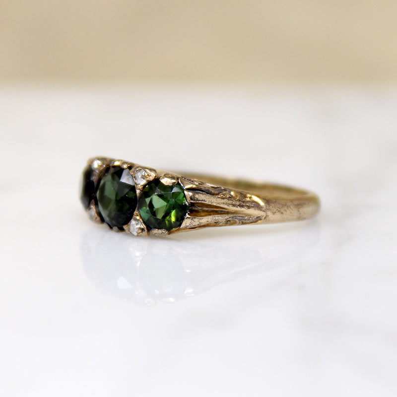 Victorian Revival Green Tourmaline & 9ct Gold Ring 