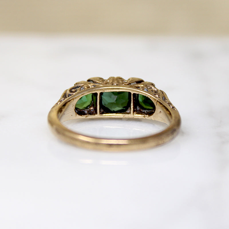 Victorian Revival Green Tourmaline & 9ct Gold Ring 