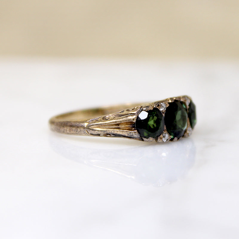 Victorian Revival Green Tourmaline & 9ct Gold Ring 