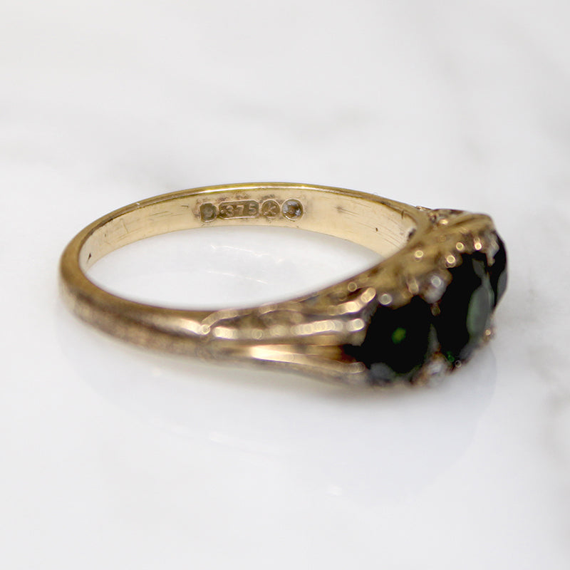 Victorian Revival Green Tourmaline & 9ct Gold Ring 