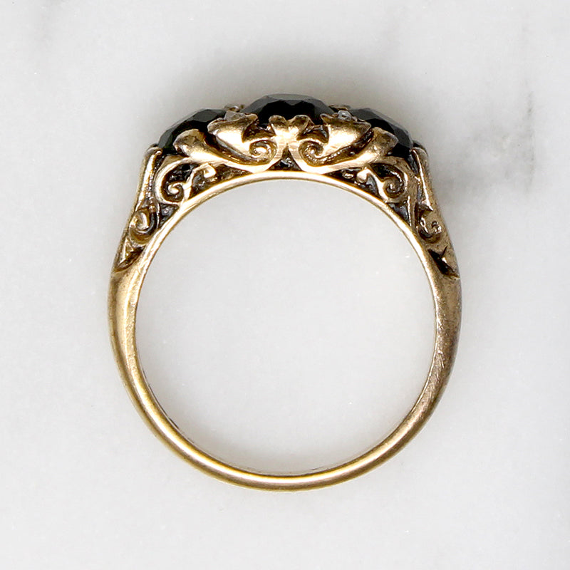 Victorian Revival Green Tourmaline & 9ct Gold Ring 