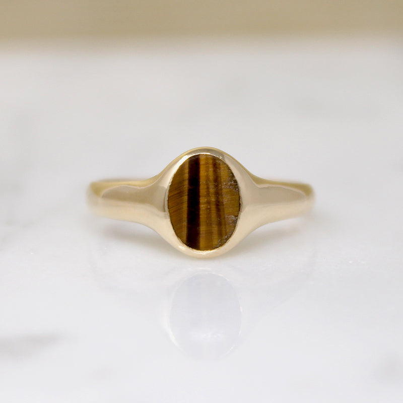 Tiger's Eye in Buttery Gold Signet Ring
