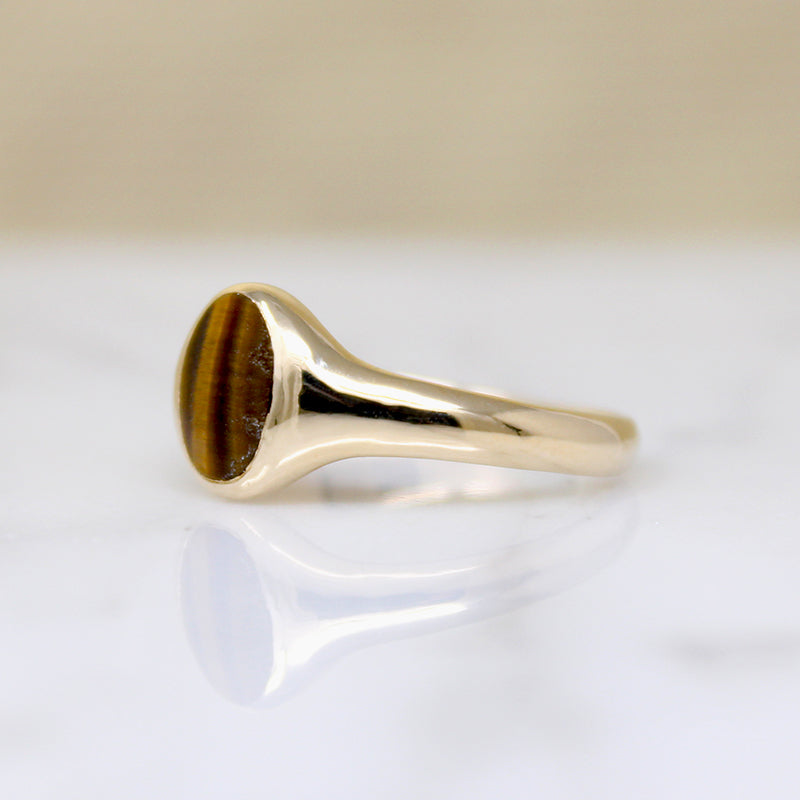 Tiger's Eye in Buttery Gold Signet Ring