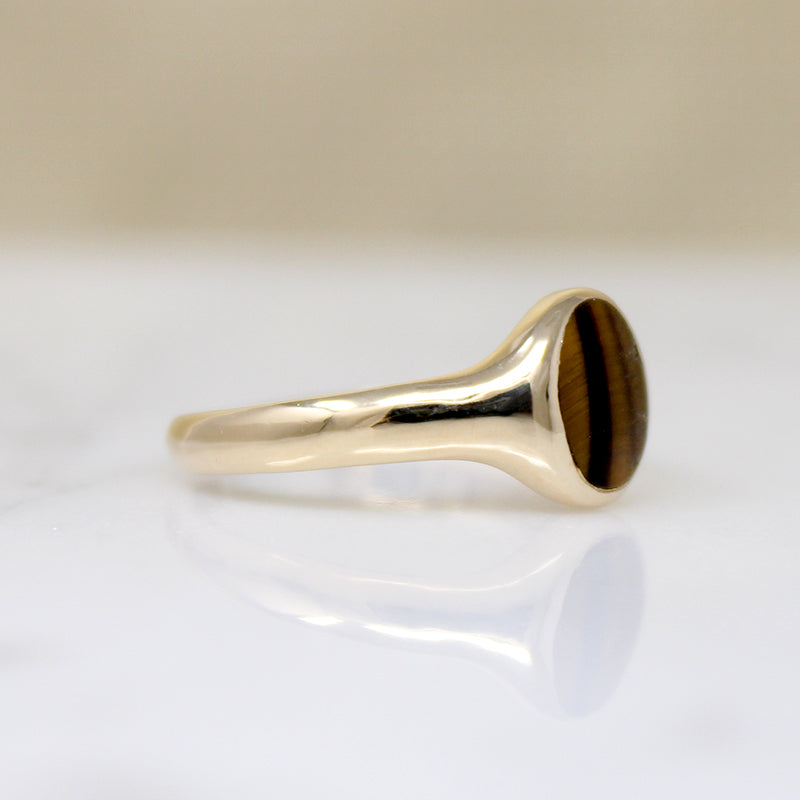 Tiger's Eye in Buttery Gold Signet Ring