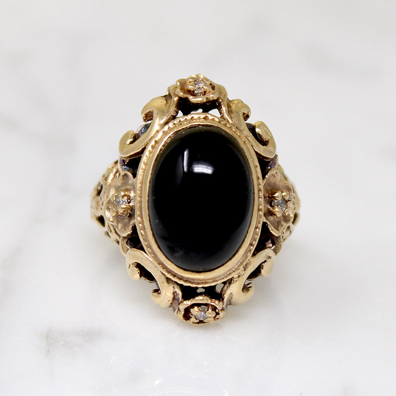 Dramatic 1960s Gothic Revival Onyx Ring