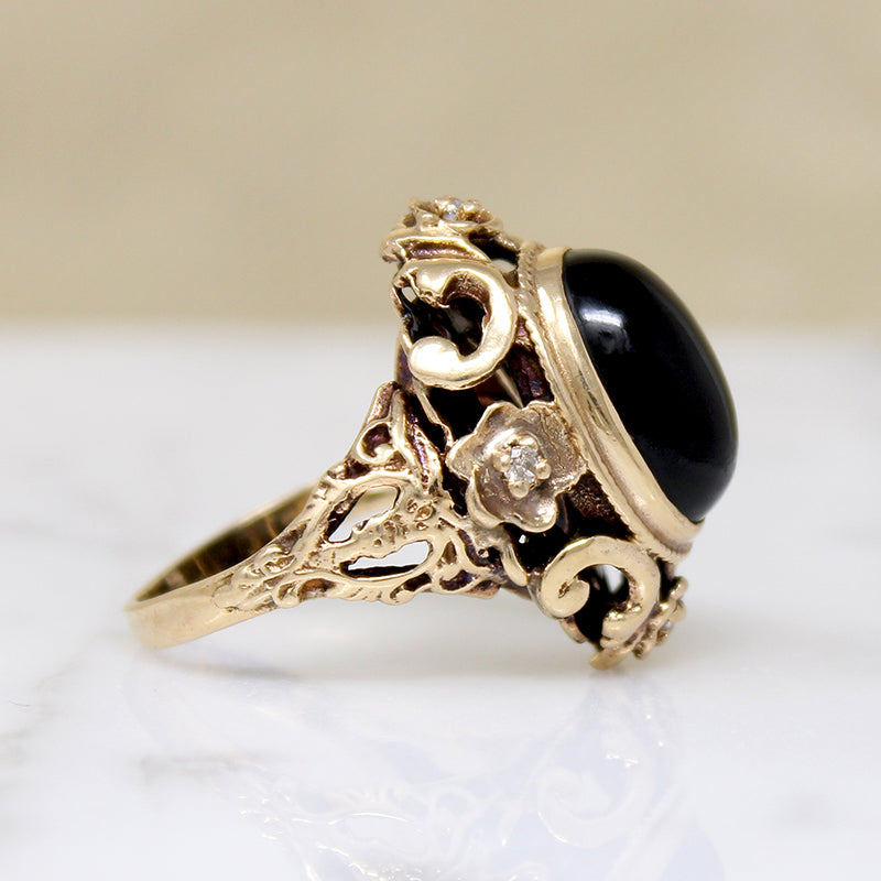 Dramatic 1960s Gothic Revival Onyx Ring