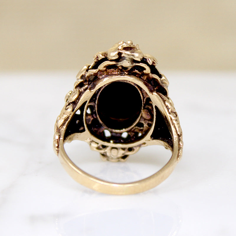 Dramatic 1960s Gothic Revival Onyx Ring
