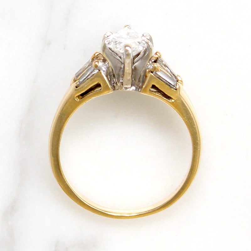 Dramatic Moval Diamond Ring with Baguette Accents