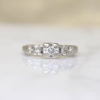 Sweet Diamond & White Gold Ring with Engraved Flowers