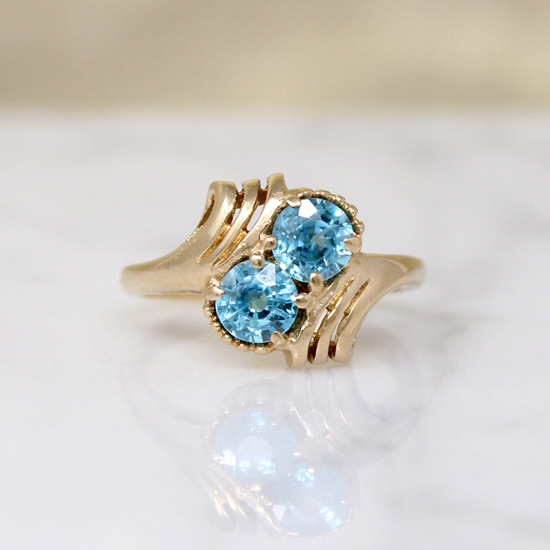 Dazzling Natural Blue Zircon Toi et Moi Ring