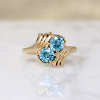 Dazzling Natural Blue Zircon Toi et Moi Ring