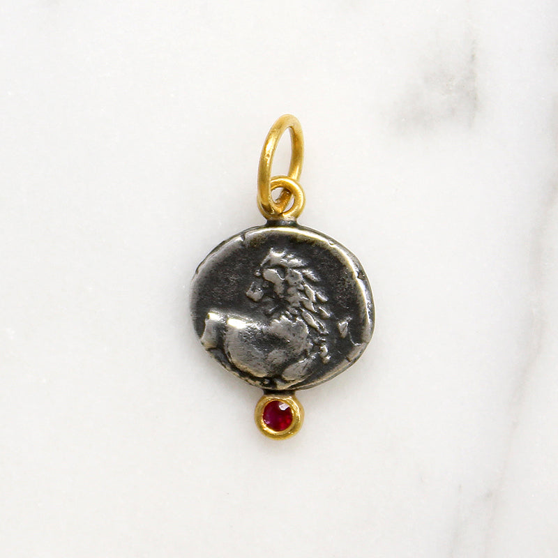 Ancient Greek Coin in 22k Gold with Ruby