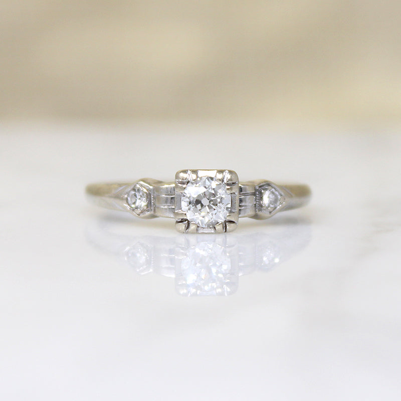 Pretty Retro 18k White Gold & Diamond Engagement Ring
