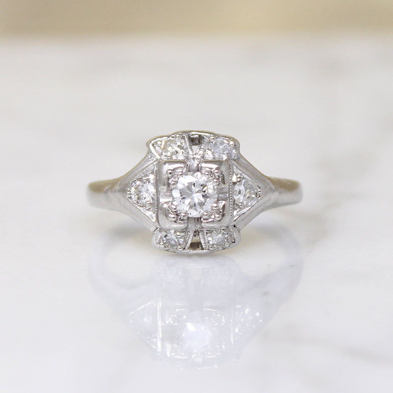Unusual 1930s Platinum & Diamond Ring