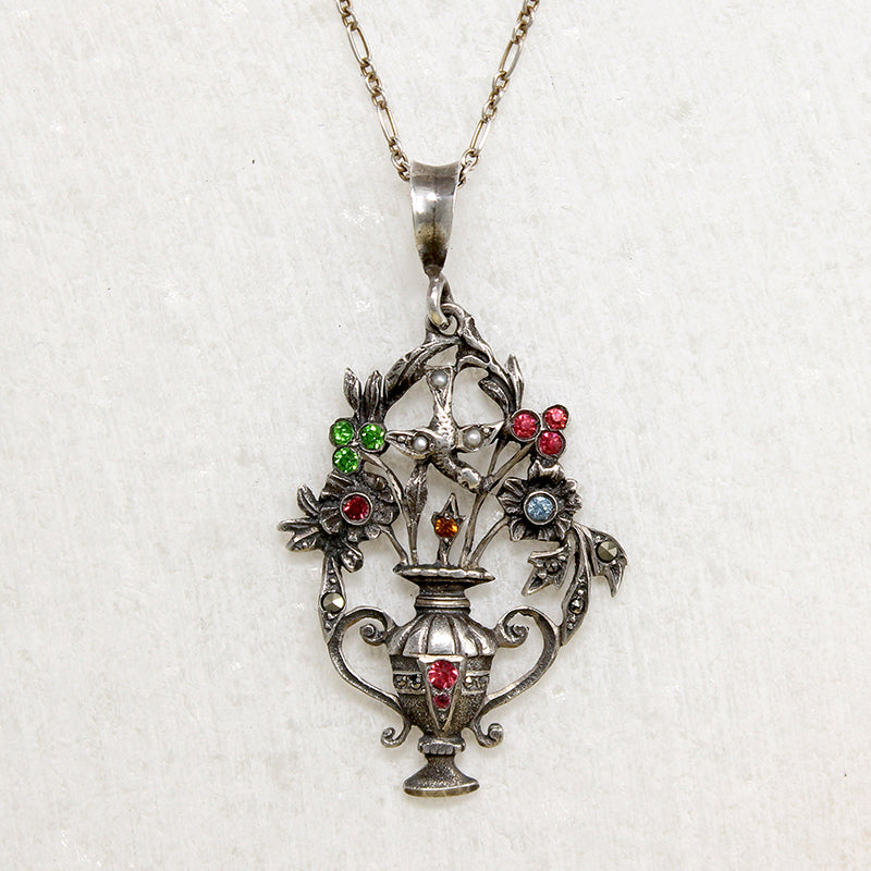 Silver & Paste Giardinetti Pendant with Bird