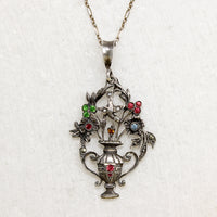 Silver & Paste Giardinetti Pendant with Bird