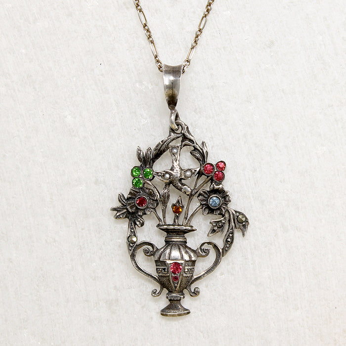 Silver & Paste Giardinetti Pendant with Bird