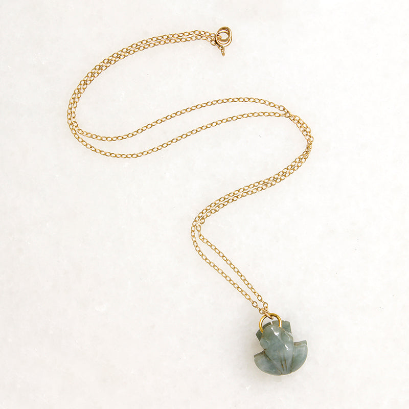 Carved Jade Frog on Gold Fill Chain