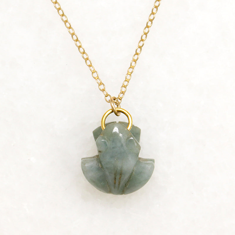 Carved Jade Frog on Gold Fill Chain