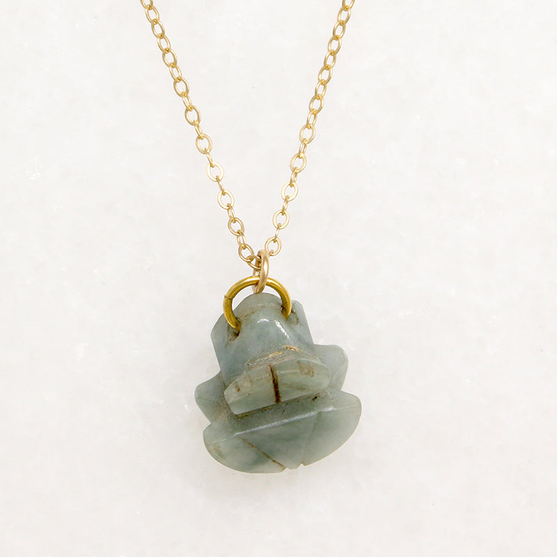 Carved Jade Frog on Gold Fill Chain