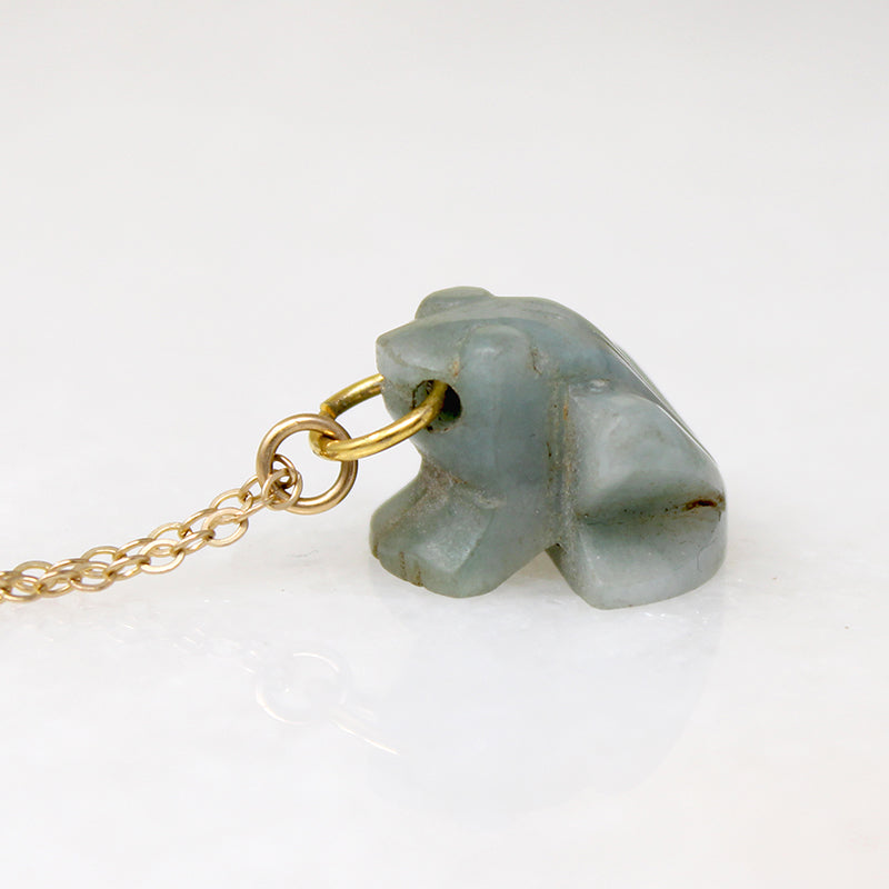 Carved Jade Frog on Gold Fill Chain